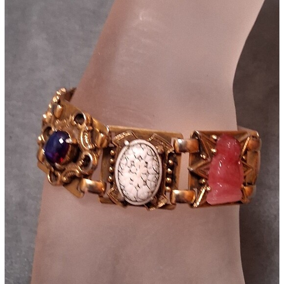 Victorian Revival Panel Bracelet Dragons Breath Buddah Fragonard - Picture 3 of 11